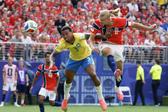 Erlind Haaland poderoso nas alturas no momento do primeiro golo frente ao Brasil - Foto: IMAGO