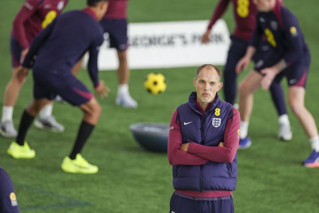 Thomas Tuchel num treino da seleção inglesa