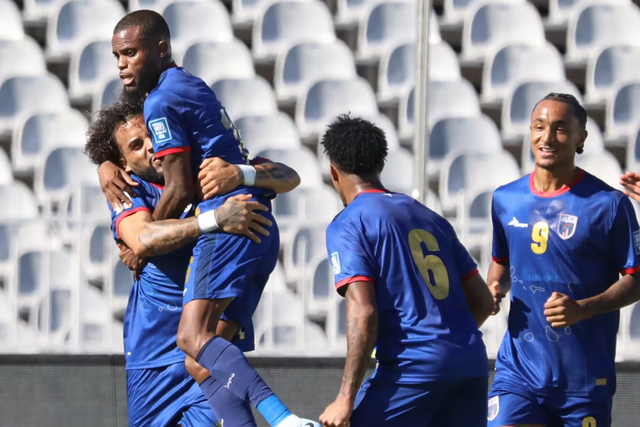Jogadores de Cabo Verde a celebrarem um dos três golos na Líbia - Foto: FIFA