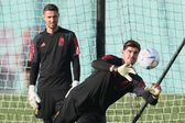 Thibaut Courtois e Koen Casteels a treinarem pela Bélgica