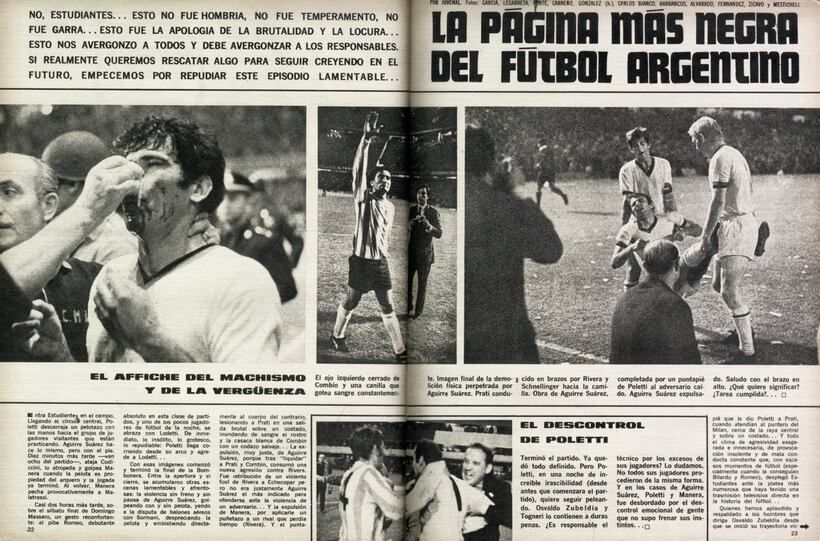 «A página mais negra do futebol argentino». Foi assim descrito o confronto entre jogadores do Estudiantes e do Milan, na final da Taça Intercontinental de 1969, que levou a que o guarda-redes Poletti fosse banido do futebol... e preso. Foto: DR