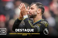Bruno Fernandes é atingido por um braço na cara, mas o VAR manda seguir