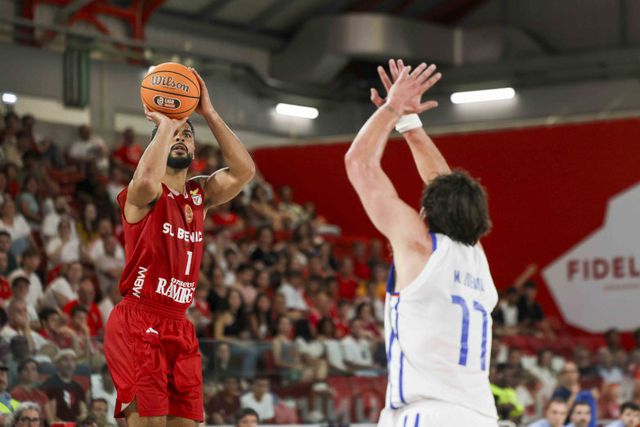 Broussard, jogador da equipa de basquetebol do Benfica, no jogo com FC Porto da final do play-off da Liga Betclic 2024-25. Foto SL Benfica