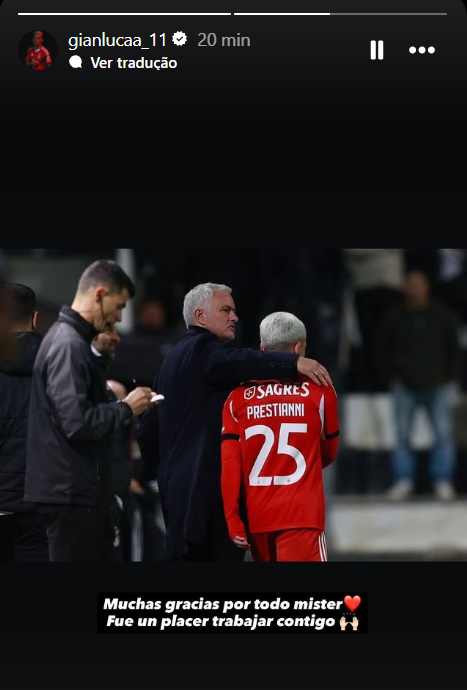 Mensagem de Prestianni a Mourinho