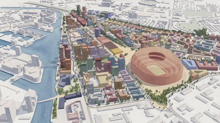 Projeto do novo estádio do Manchester United e zona envolvente
