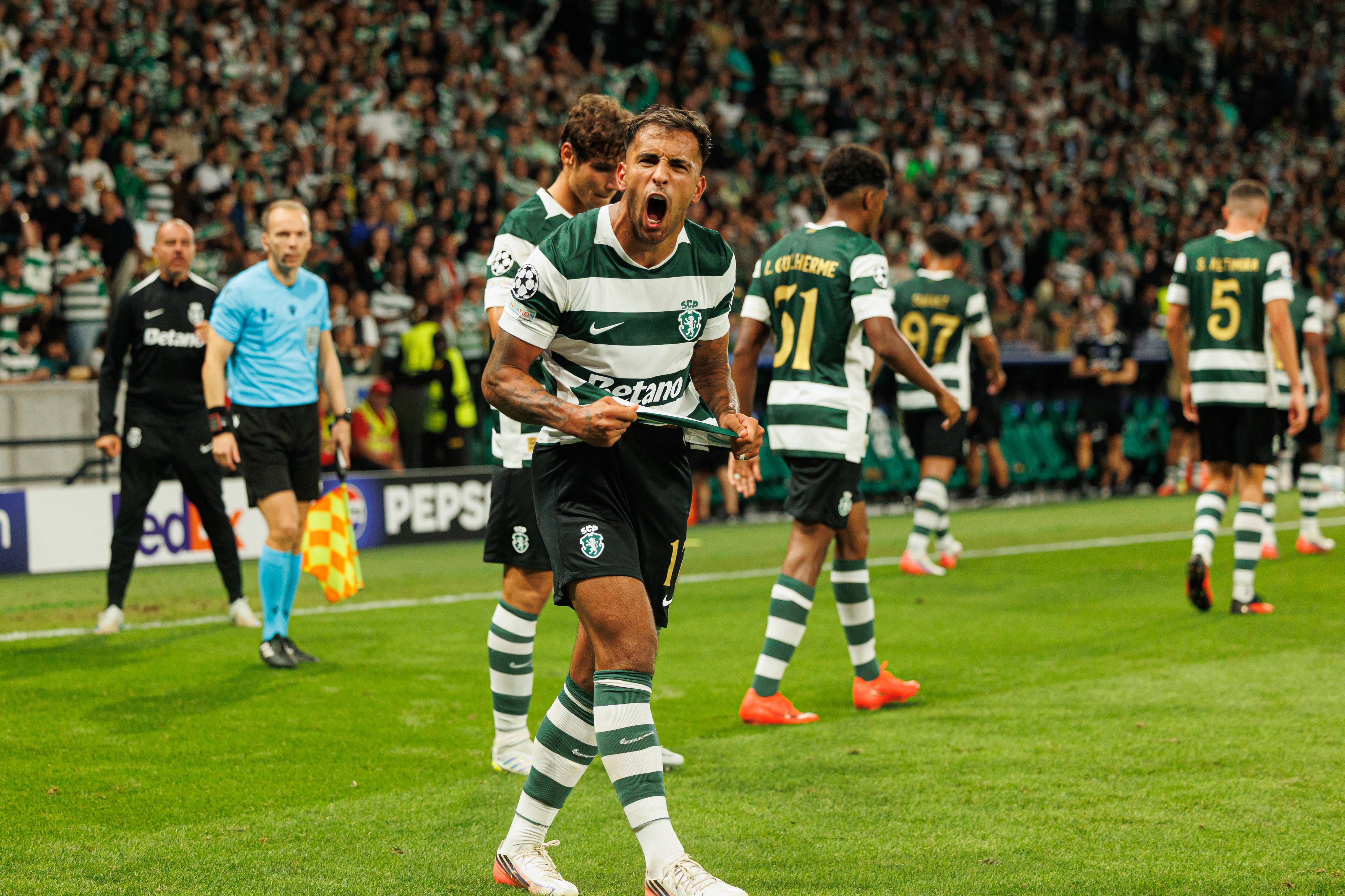 Segundo golo de Zalazar pelo Sporting, o primeiro na Champions - Foto: Imago