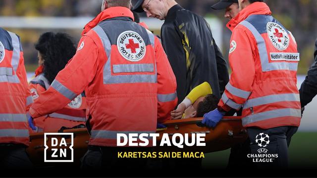 Momento de apreensão em Dortmund: grego sentiu-se mal e teve de sair de maca