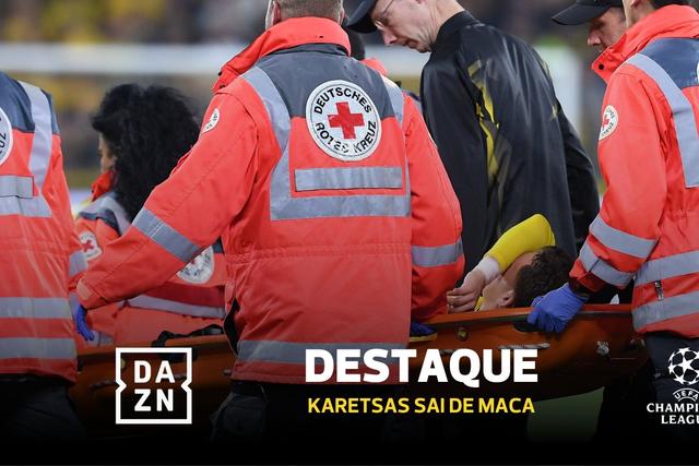 Momento de apreensão em Dortmund: grego sentiu-se mal e teve de sair de maca
