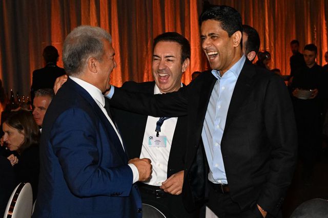 Joan Laporta, António Salvador e Nasser Al-Khelaifi - Foto: SC BRAGA