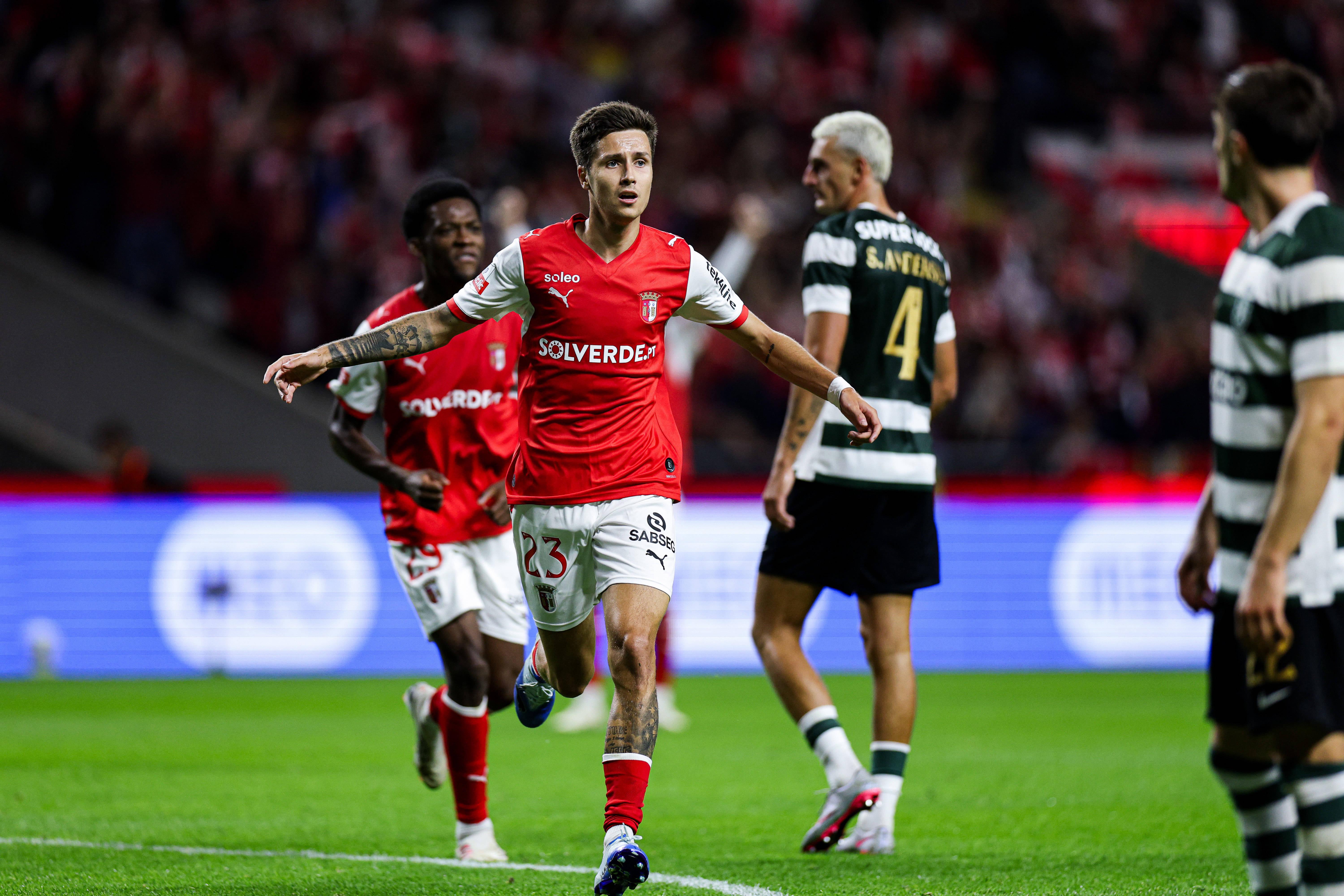 Huseinbasic a festejar o tento que inaugurou o marcador. Foto: IMAGO (SC Braga-Sporting)