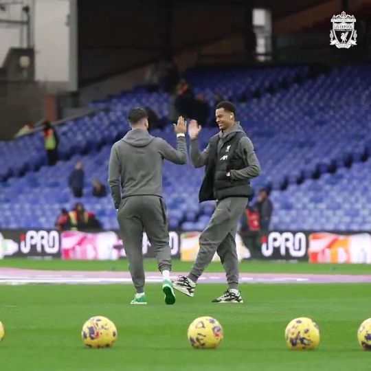 Jogadores do Liverpool passeiam no relvado (e há um que nem quer ouvir nada à volta)