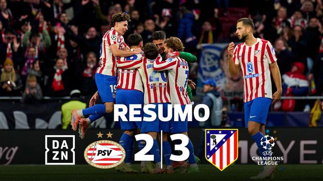 Atlético Madrid vence em Eindhoven num grande jogo (resumo)