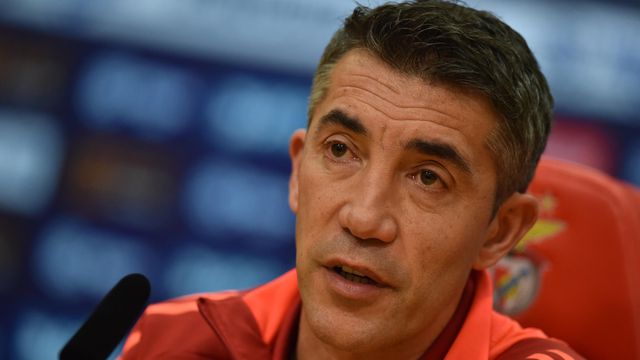 Bruno Lage na conferência de imprensa do Benfica. Foto: Miguel Nunes