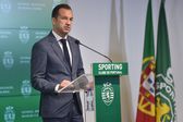 Frederico Varandas, presidente do Sporting, discursa no hall VIP do Estádio José Alvalade durante a apresentação do treinador Rui Borges