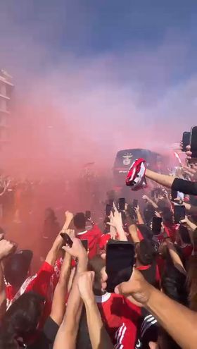 Euforia na chegada do Benfica à Luz
