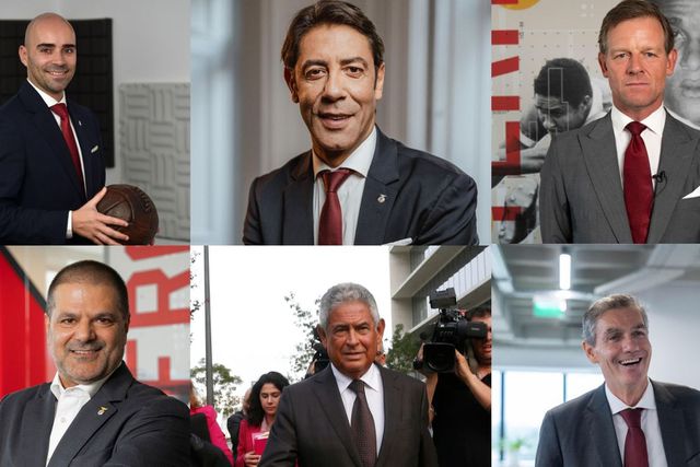 João Diogo Manteigas (A BOLA), Rui Costa (Foto: Rui Costa), Martim Mayer (A BOLA), Cristóvão Carvalho (A BOLA), Luís Filipe Vieira, João Noronha Lopes (A BOLA)