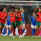 Jéssica Silva, Diana Silva e Diana Gomes festejam empate (1-1) com a Itália, no Euro-2025