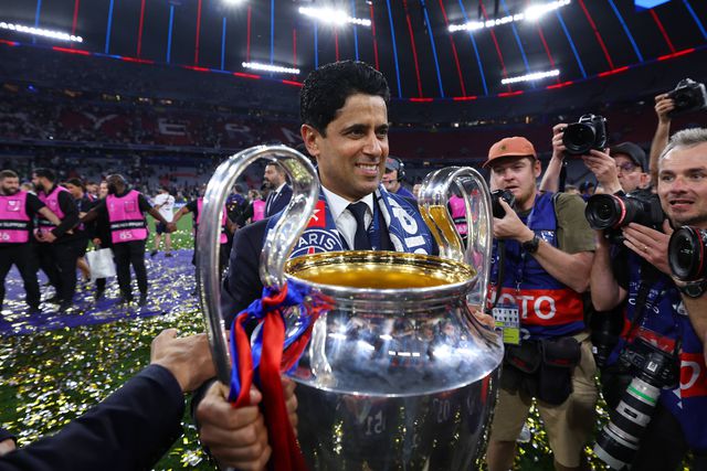 O presidente do PSG, Nasser Al-Khelaifi, celebra a conquista da Liga dos Campeões (Foto Imago)