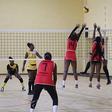 Treinadores de voleibol em ação de formação