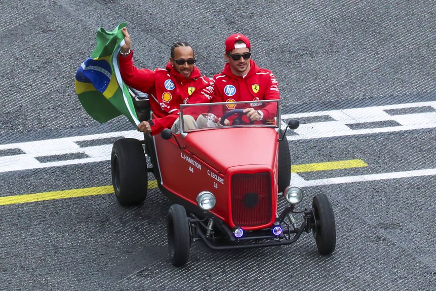 Lewis Hamilton e Charles Leclerc no Grande Prémio do Brasil