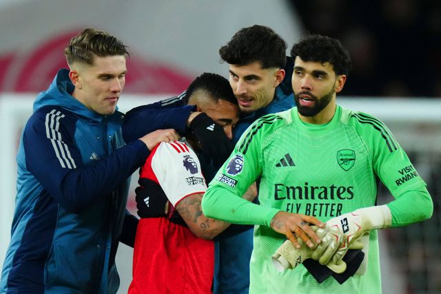 Kai Havertz ao lado de Gabriel Jesus, Viktor Gyokeres e David Raya