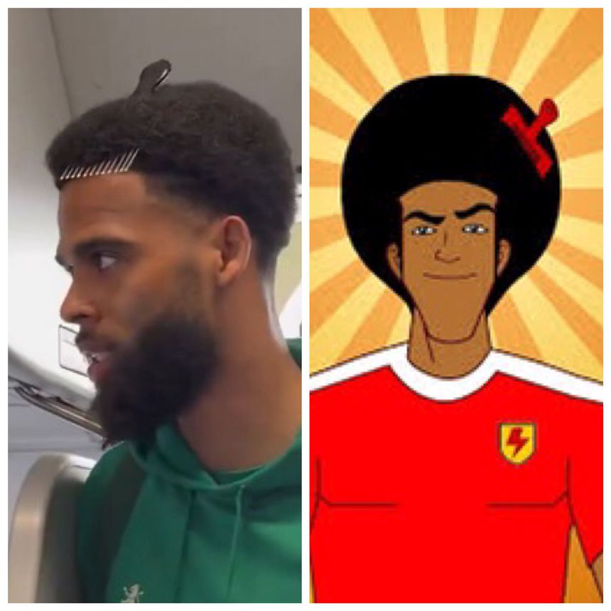 St. Juste com um pente na cabeça, tal como Joe Canhota, dos Super Strikas