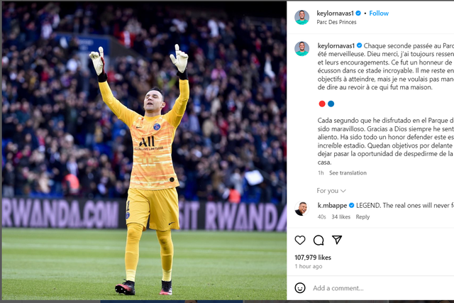 Navas assume saída do PSG no final da época