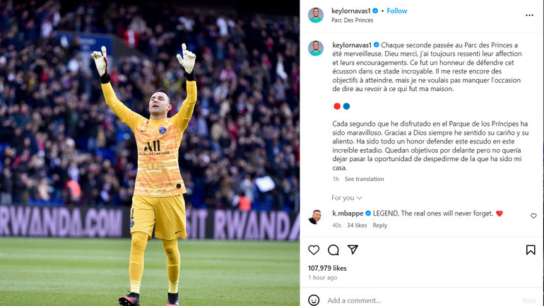 Navas assume saída do PSG no final da época