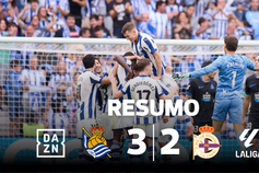 Cinco golos (um português) e duas expulsões no Real Sociedad-Deportivo (resumo)