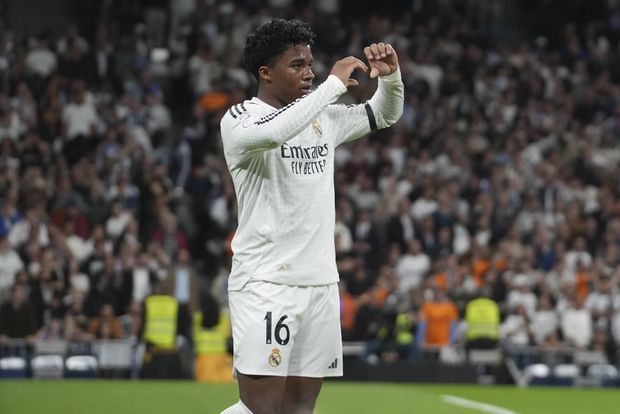 Endrick a celebrar um golo pelo Real Madrid na temporada passada