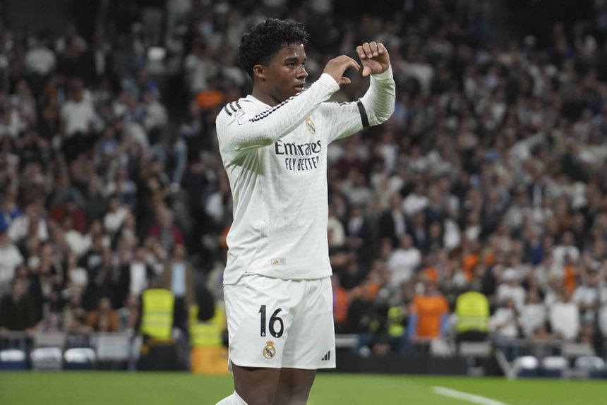 Endrick a celebrar um golo pelo Real Madrid na temporada passada