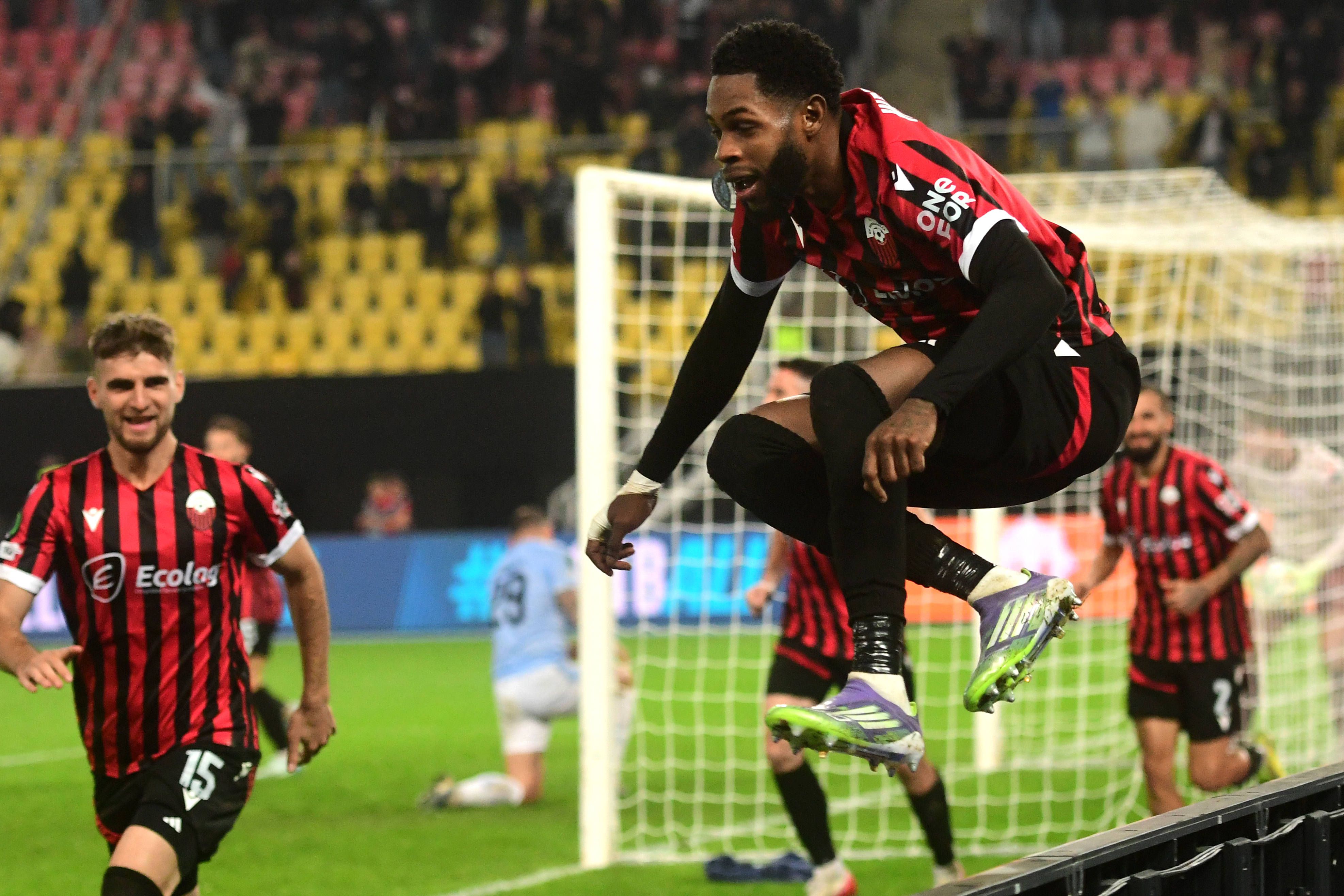 Ronaldo Webster em ação pelo Shkendija celebrates during UEFA Conference league match between FC Shkendija na Liga Conferência