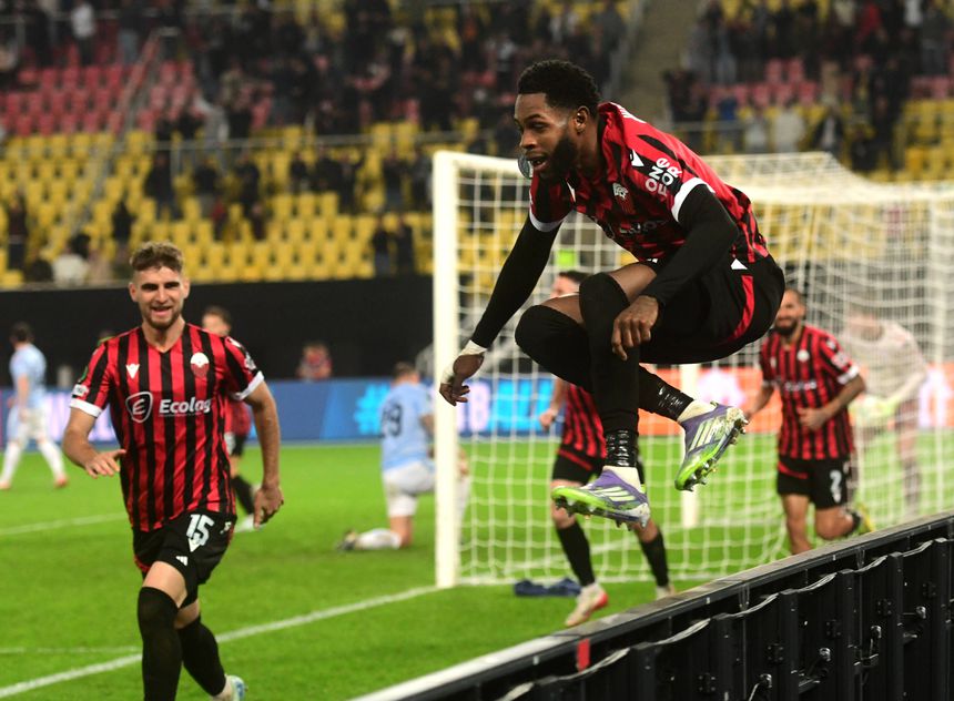 Ronaldo Webster em ação pelo Shkendija celebrates during UEFA Conference league match between FC Shkendija na Liga Conferência