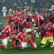 Jogadores do Benfica nos festejos da conquista da Taça da Liga 2024/25
