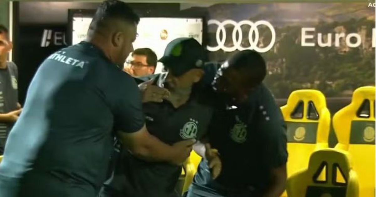 Treinador do Mirassol perdeu a cabeça e teve de ser agarrado por segurança e jogadores (vídeo)