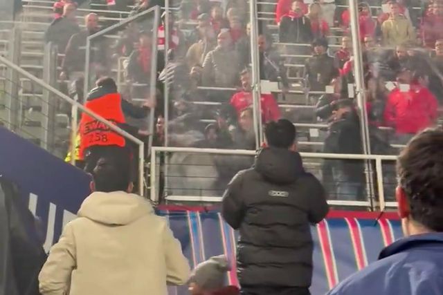 Confrontos entre adeptos do Benfica e 'stewards'  (vídeo: @jordimoreno8_)