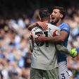 Rúben Dias a celebrar a assistência de Ederson para o golo de McAtee