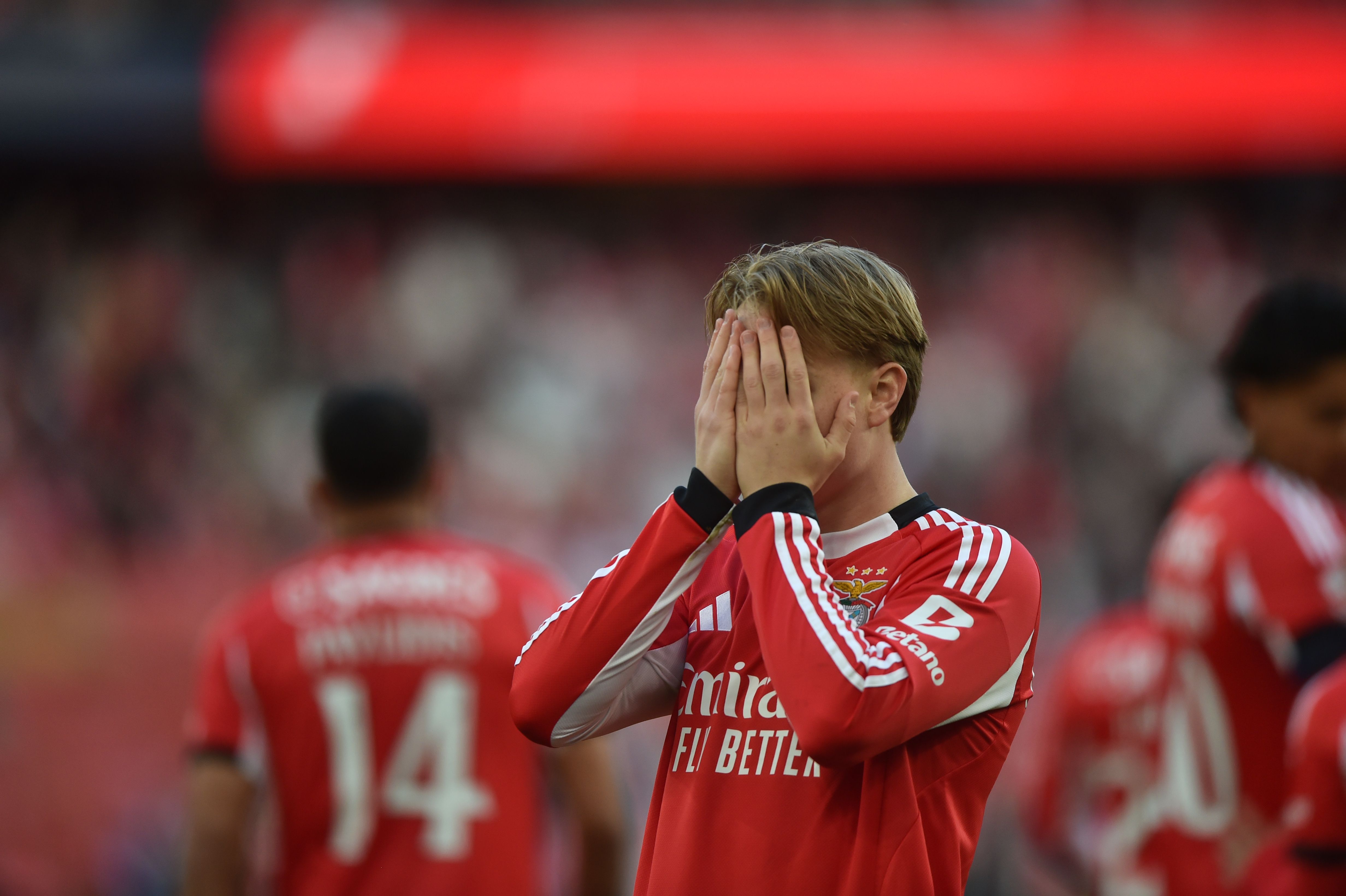 Andreas Schjelderup a festejar na Luz - Foto: Miguel Nunes