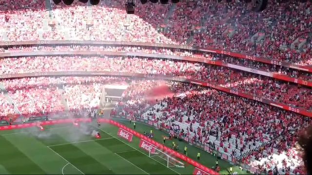 Adeptos do Benfica atiram tochas para o relvado