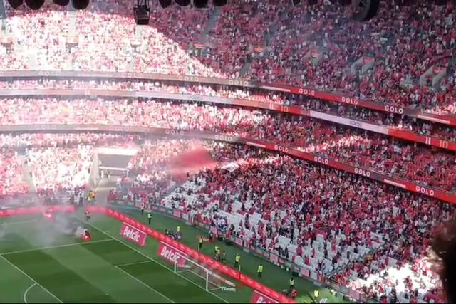 Adeptos do Benfica atiram tochas para o relvado