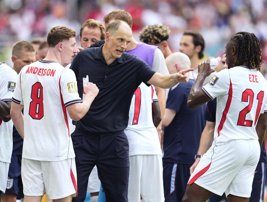 Thomas Tuchel e os jogadores de Inglaterra