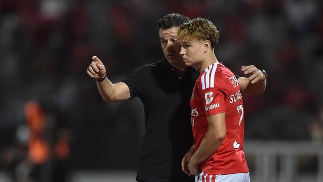 Marco Silva e Andreas Schjelderup, respetivamente treinador e extremo do Benfica - foto: MIGUEL NUNES