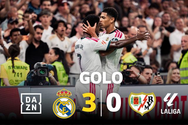 Remate perfeito de Bellingham no terceiro golo do Real Madrid