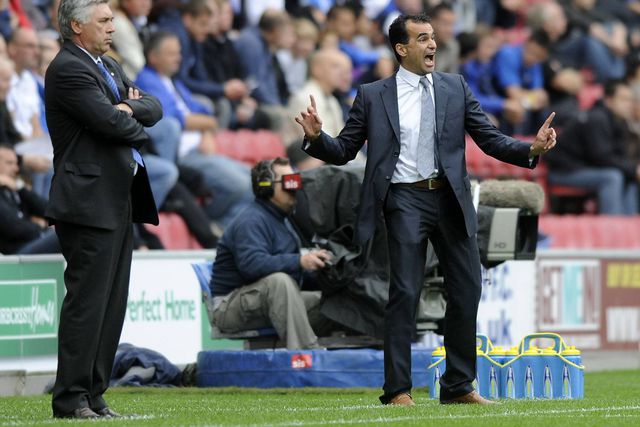 Carlo Ancelotti e Roberto Martínez quando trabalhavam em Inglaterra - Foto: Imago