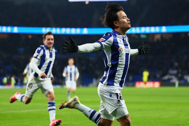 Takefusa Kubo a celebrar o seu primeiro golo do ano de 2025 pela Real Sociedad