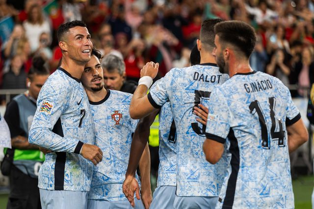 Cristiano Ronaldo a celebrar o seu golo 900 da carreira por Portugal