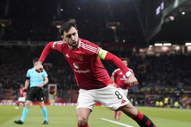 Bruno Fernandes a celebrar o primeiro golo do Man. United à Real Sociedad em Old Trafford