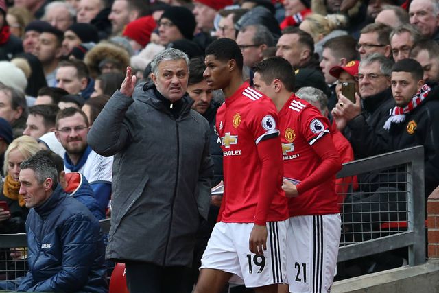 José Mourinho com Marcus Rashford no Manchester United em 2018