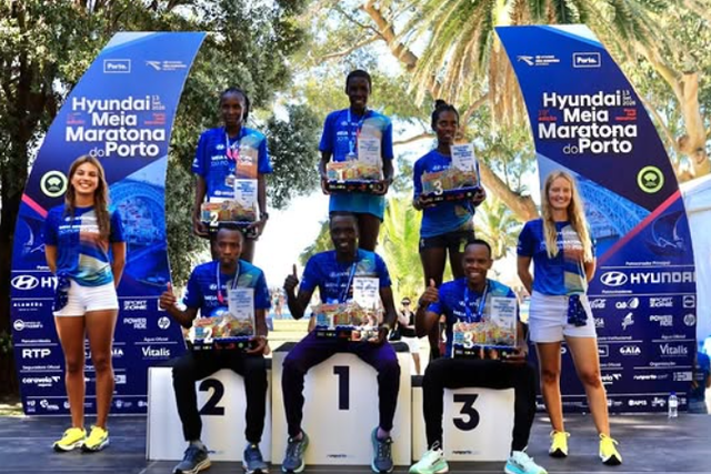 O pódio da meia maratona do Porto. Foto Instagram/portohalfmarathon