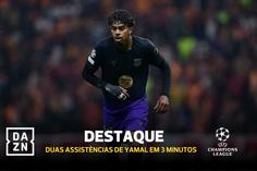 Yamal dança na relva molhada e faz duas assistências em três minutos